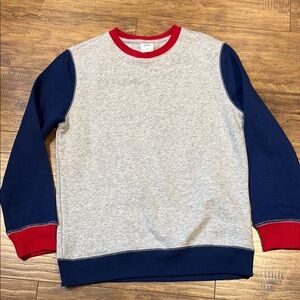 Boys Amazon essentials grey blue and red crewneck sweater